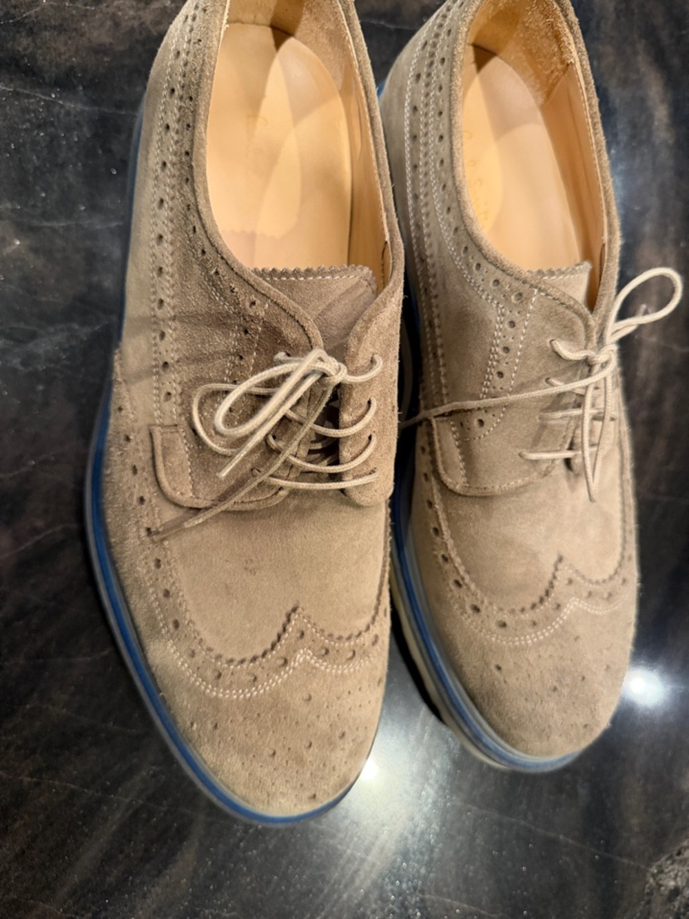 Paul Smith Taupe Suede Wingtip Derby with Blue Sole